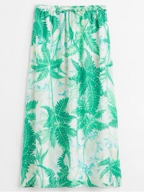 H&M Green and White Tropical Print Maxi Skirt
